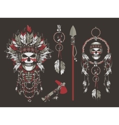 American indian chief skull with crossed tomahawks