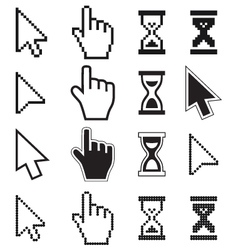 Pixel cursors icons hand arrow hourglass Vector Image