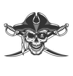 Pirate skull emblem with swords anchor Royalty Free Vector