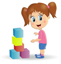 Multiracial children build tower with blocks kids Vector Image