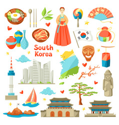 South Korea culture symbol set Travel Seoul Vector Image