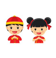 Chinese boy and girl and dog Royalty Free Vector Image