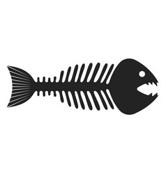 Fish skeleton icon fishbone black silhouette Vector Image