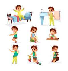 Cartoon kid daily routine activities set Vector Image