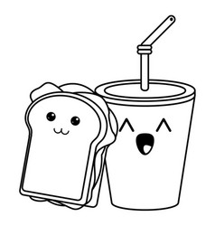 Fast food kawaii cartoon in black and white Vector Image