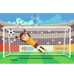 Goalkeeper jumping to catch soccer ball Royalty Free Vector