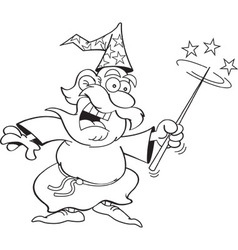 Cartoon wizard waving a magic wand Royalty Free Vector Image