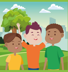 Young people characters in field Royalty Free Vector Image