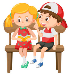 Four kids sitting on wooden bench Royalty Free Vector Image