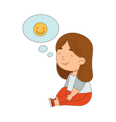 Little girl sitting on floor with emoji face Vector Image