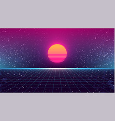 Synthwave sunset background virtual 3d landscape Vector Image