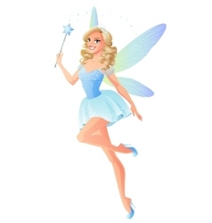 Beautiful blue fairy with magic wand and Vector Image