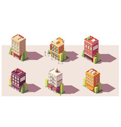 Low poly isometric old buildings set Royalty Free Vector