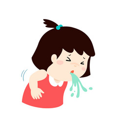 Sick girl vomiting cartoon Royalty Free Vector Image