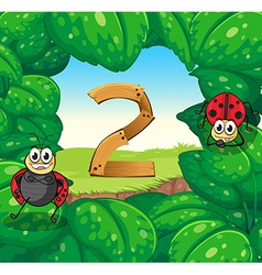 Number four with 4 ladybugs on leaves Royalty Free Vector