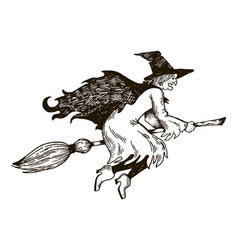 Beauty witch flying on broomstick sketch Vector Image