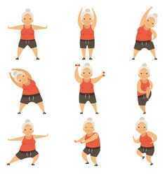Senior woman doing morning exercises active and vector
