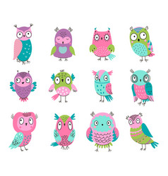 Little cute cartoon flying birds set Royalty Free Vector