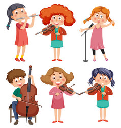 Set of different kids playing music Royalty Free Vector