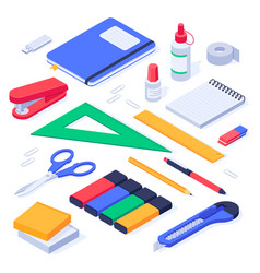 Isometric office tools school stationery and Vector Image