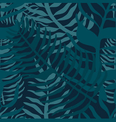 Palm Leaves Navy Blue Seamless Pattern Royalty Free Vector