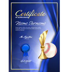 Baseball game certificate diploma with golden cup Vector Image