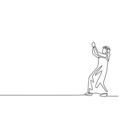 Single continuous line drawing young arab Vector Image