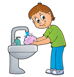 Coloring book girl washing hands theme 1 Vector Image