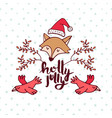 christmas forest fox cartoon holiday greeting card vector image