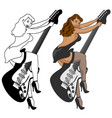vintage style pin-up girl riding electric guitar vector image