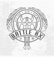 two viking battle axes and horned helmet linear vector image