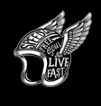 winged motorcycle helmet with lettering on dark vector image