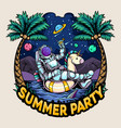 astronauts sit on a unicorn float on an island vector image vector image
