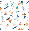 seamless pattern with skiing and snowboarding vector image