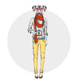retro hipster animal girl dog with photo camera vector image