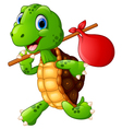 Travelling turtle with a nap sack on a stick Vector Image