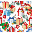 watercolor christmas seamless pattern with gift vector image