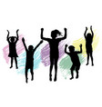 happy jumping and standing black silhouettes vector image
