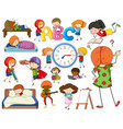 set different doodle kids cartoon character vector image