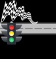traffic light with checkered flag and road vector image vector image