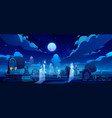 ghosts on cemetery old graveyard at dark night vector image