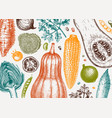 hand-sketched vegetables background healthy food vector image vector image