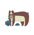 cute cartoon bear character with flower vector image