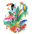 composition of tropical flowers and birds vector image