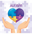 world autism day with hand and heart vector image