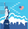 banner with statue liberty and flying planes vector image