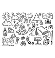 camping and hiking hand drawn doodle vector image