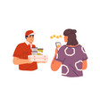 courier with delivered pizza boxes and customer vector image
