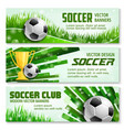 football sport 3d banner of soccer ball and trophy vector image