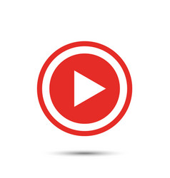 Red play button icon in flat style with shadow Vector Image